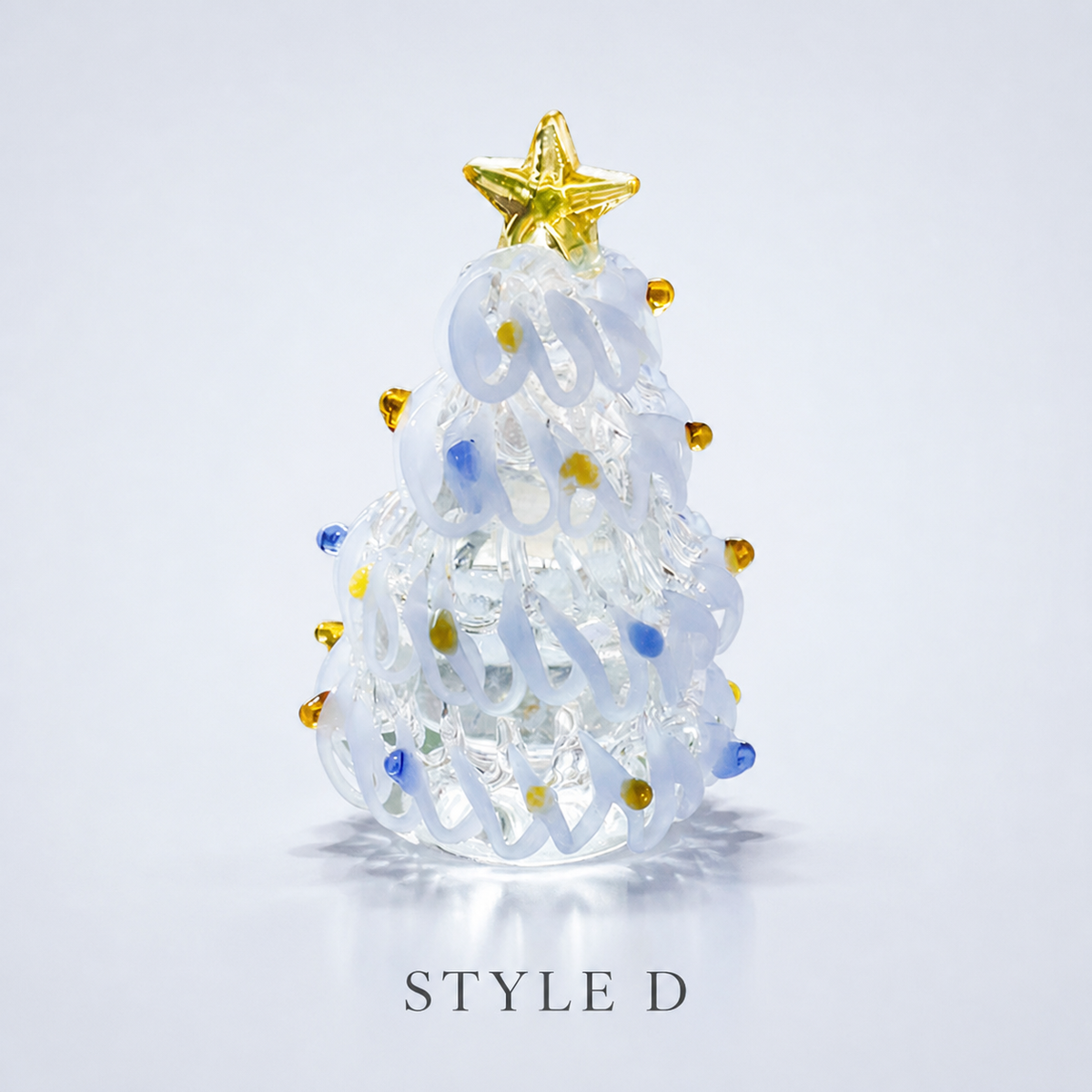 Style D clear handmade glass Christmas tree figurine with icy white garland and gold star