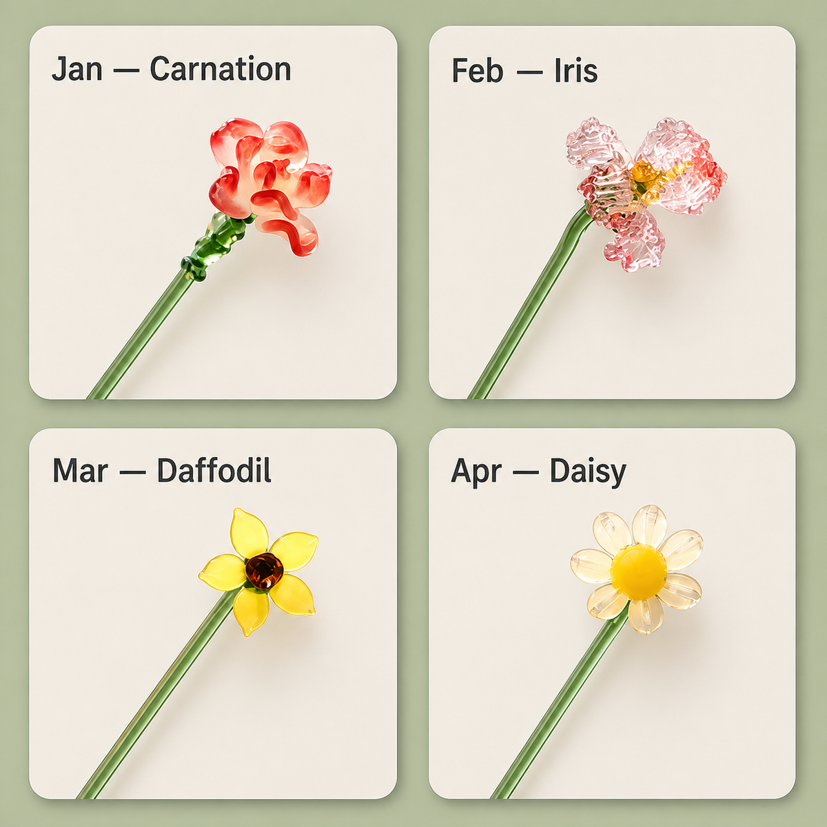 January to April miniature glass birth flower options