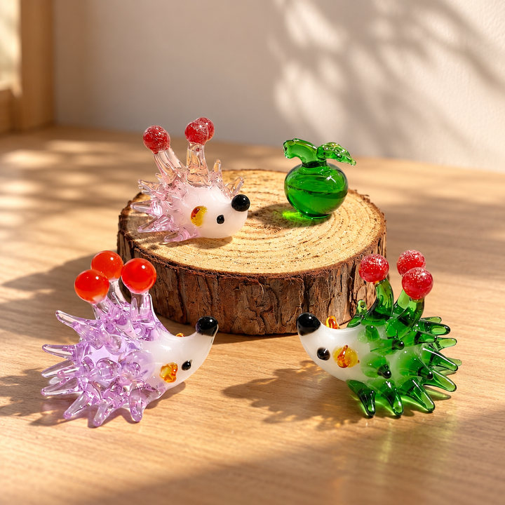 Handblown Glass Hedgehog Figurine, Miniature Lampwork Animal Sculpture – Handmade Gift for Her