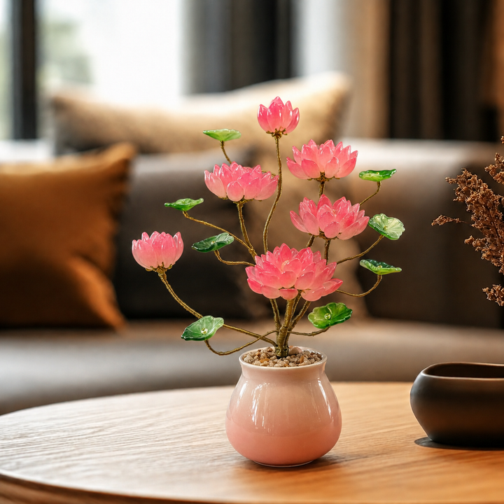 Handmade Blue Glass Lotus Flower Bonsai – Elegant Floral Home Decor
