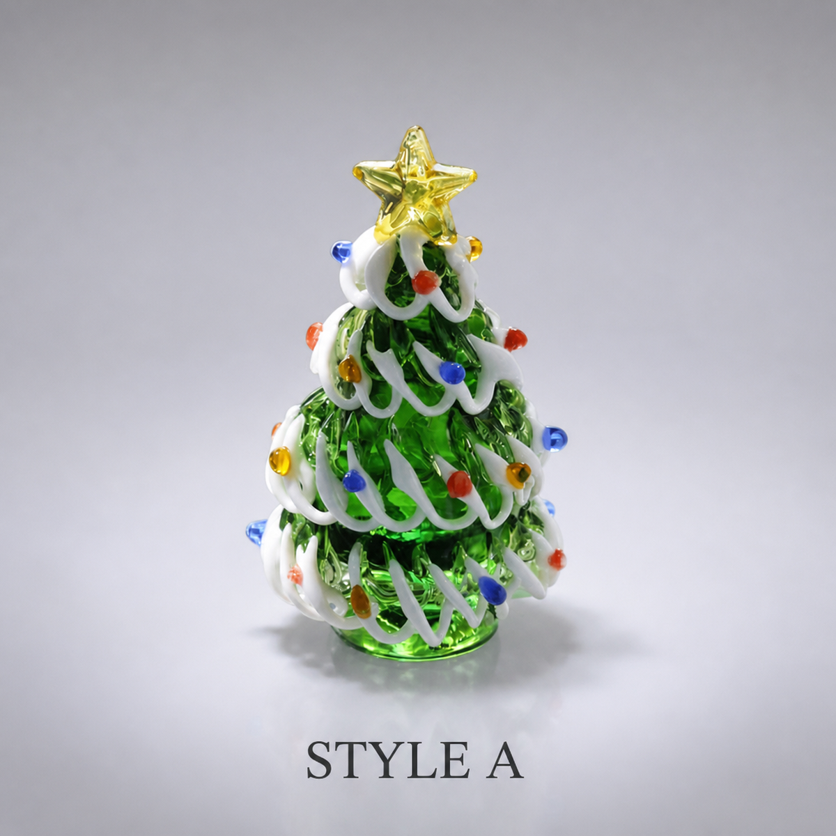 Style A green handmade glass Christmas tree figurine with white garland and gold star