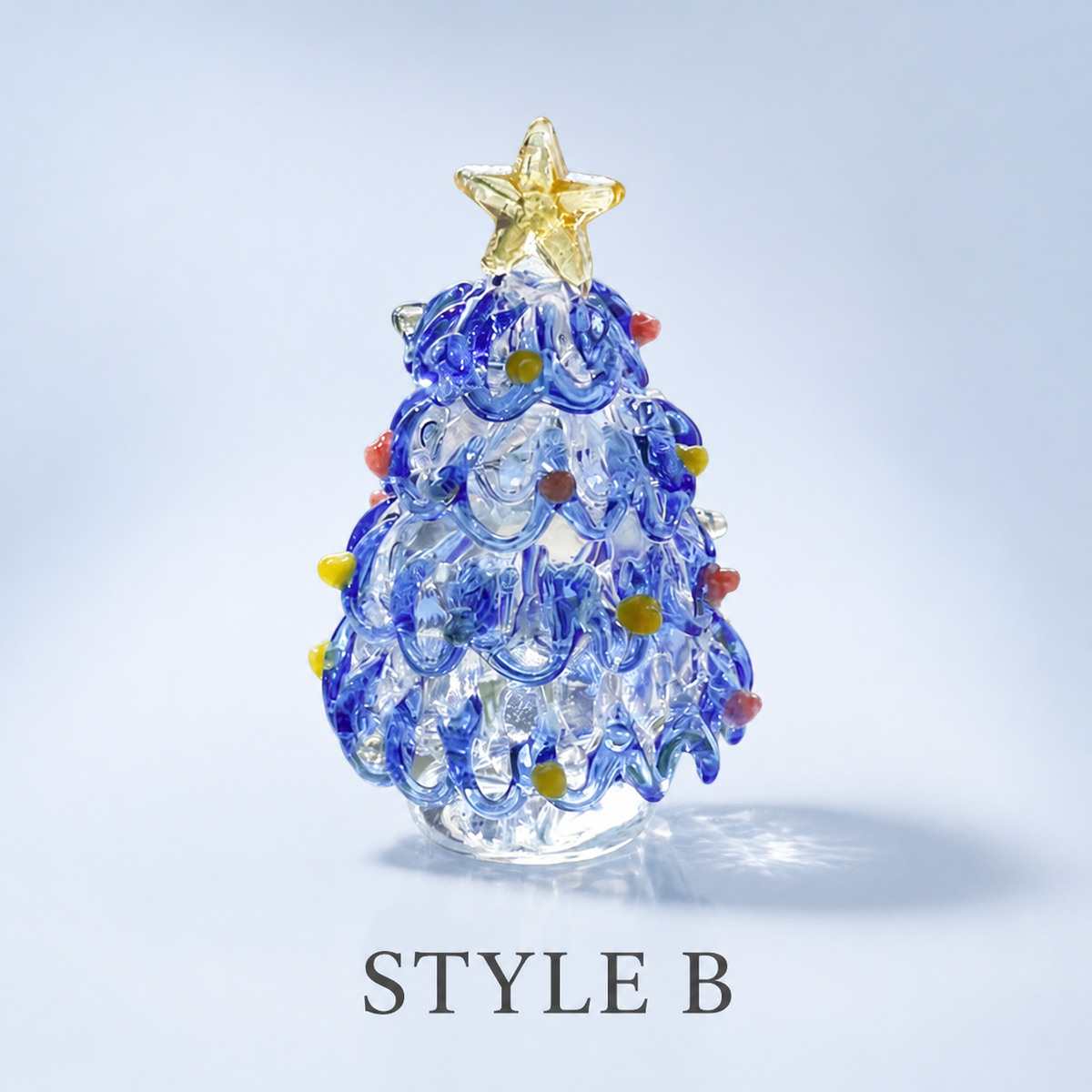 Style B blue and clear handmade glass Christmas tree figurine with gold star