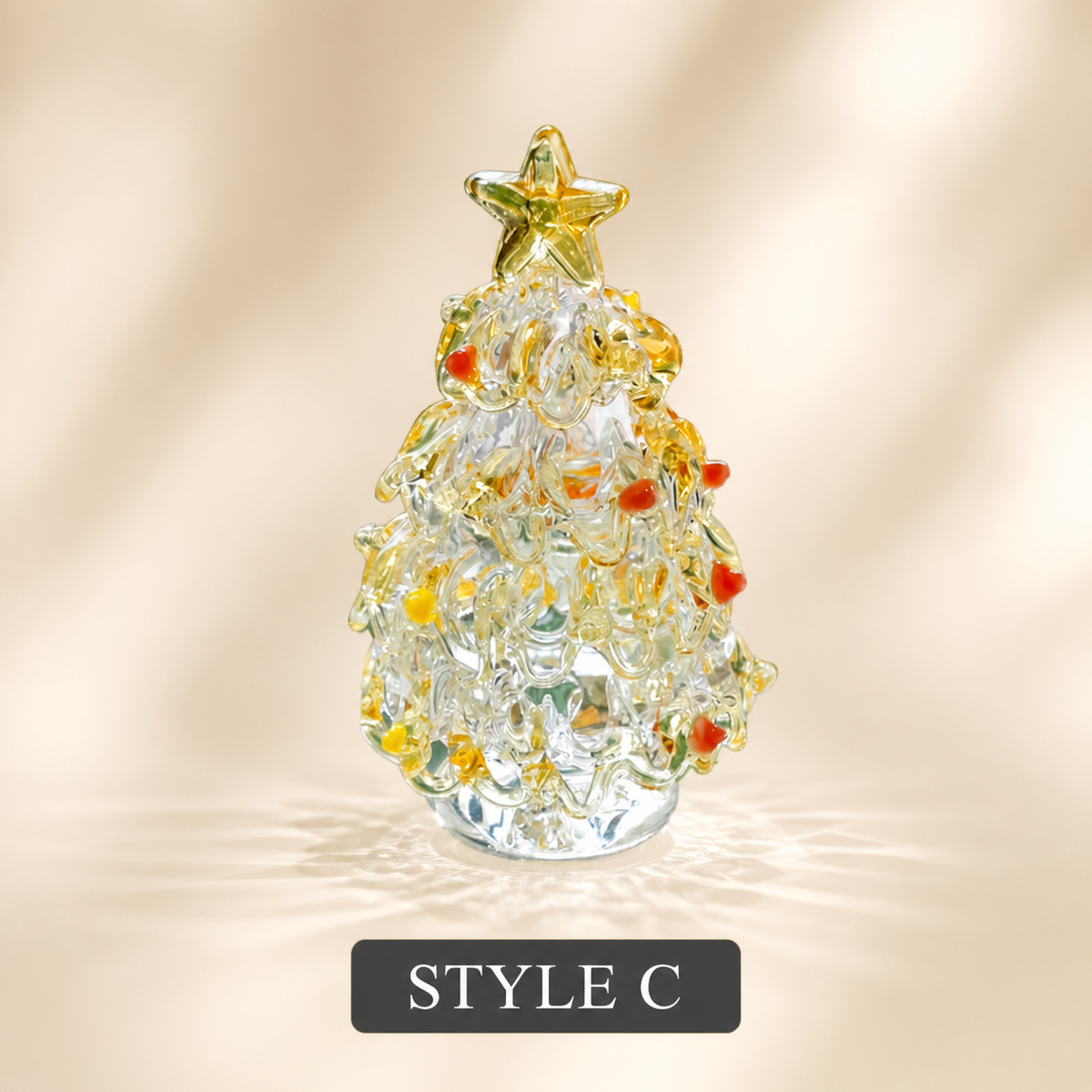 Style C clear and warm gold handmade glass Christmas tree figurine with gold star