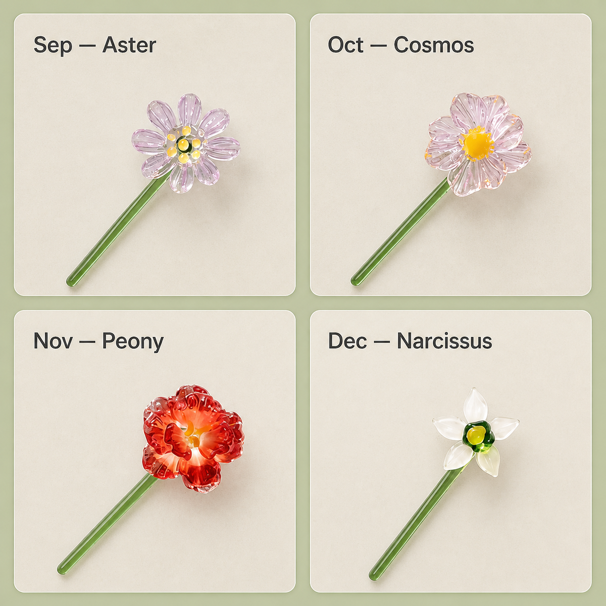 September to December miniature glass birth flower options