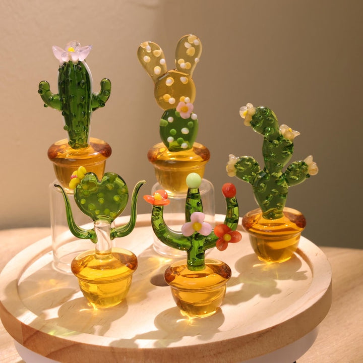 Glass Cactus Figurine, Hand Blown Plant, Handmade Glass Potted Plants, Mini Glass Succulent, Artificial Plant, Gift for Her