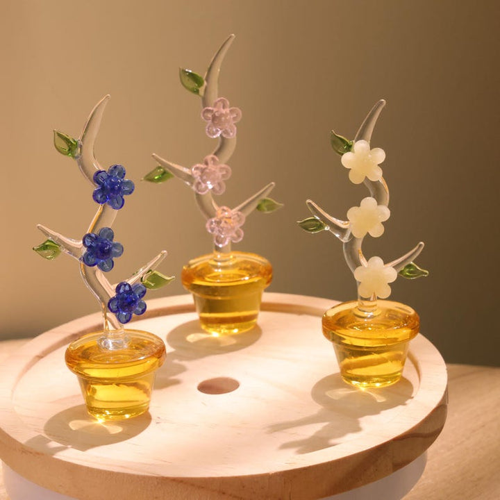 Glass Flower Figurine, Plum Blossom, Wintersweet, Handmade Glass Plant, Hand Blown Spring Flower, Gift for Mom & Friends, Home Decor