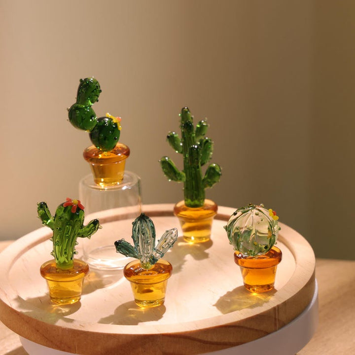 Glass Cactus Figurine, Hand Blown Plant, Handmade Glass Potted Plants, Mini Glass Succulent, Artificial Plant, Gift for Mom & Friends