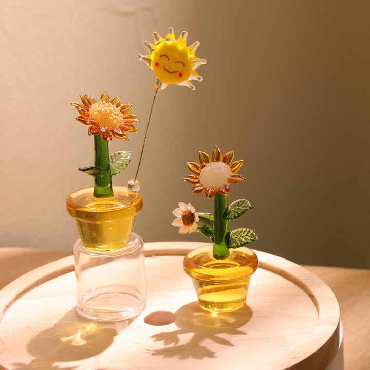Glass Sunflower Figurine, Handmade Glass Flower, Mini Glass Sunflower Ornaments, Hand Blown Spring Flower, Gift for Her, Home Decor
