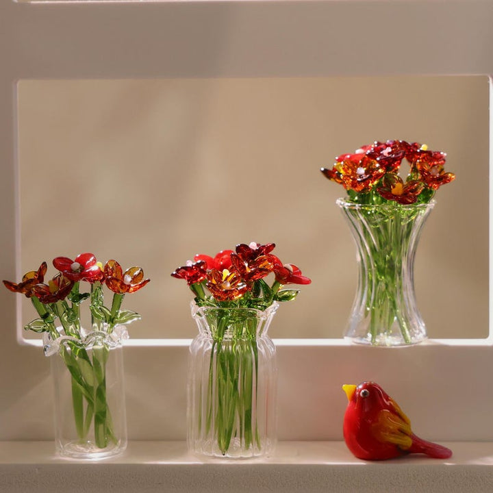 Glass Flower Sculpture, Hand Blown Spring Flower, Glass Flower Bouquet, Home Decor, Personalized Gifts, Gift For Her, Red Flowers