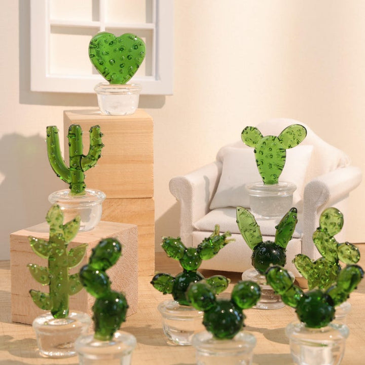Glass Cactus Figurine, Hand Blown Plant, Handmade Glass Potted Plants, Mini Glass Succulent, Artificial Plant, Gift for Friends