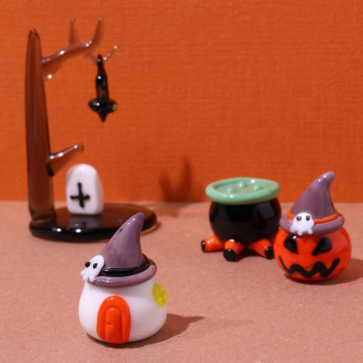 Handmade Halloween Glass Sculptures,Glass Ghost,Glass Pumpkin,Halloween Gift,Halloween,Bat,Ghost house,Cauldron