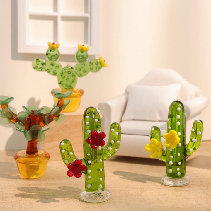 Glass Cactus Figurine, Hand Blown Plant, Handmade Glass Potted Plants, Mini Glass Succulent, Artificial Plant, Gift for Friends