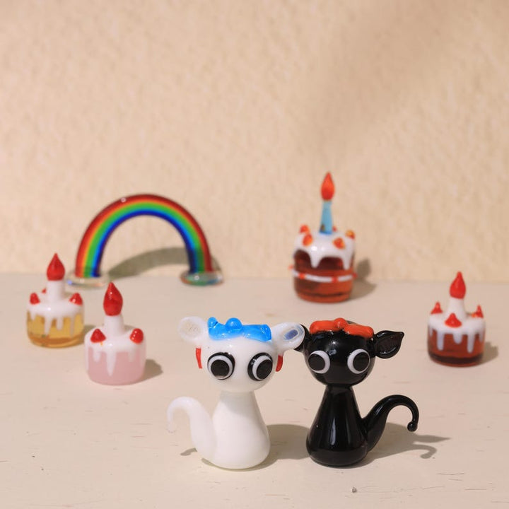 Handmade Glass Sculpture, Little Cake& Cat, Home Decor, Hand Crafted Figurine, Personalized Gifts, Gift For Her