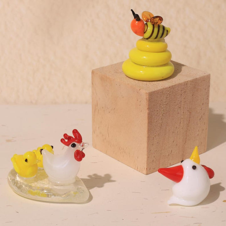 Handmade Glass Sculpture,Rooster with Chicks, Bee, Home Decor, Hand Crafted Figurine, Personalized Gifts, Gift For Her,