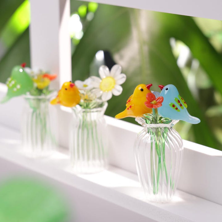 Glass Birth Flowers with Birds, Hand Blown Flowers and Birds, Glass Flower Bouquet, Personalized Gifts, Gift For Her, Birthday Gift