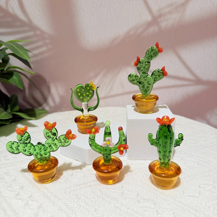 Handmade Blown Glass Cactus Figurine, Colorful Home Decor – Handmade Gift for Her