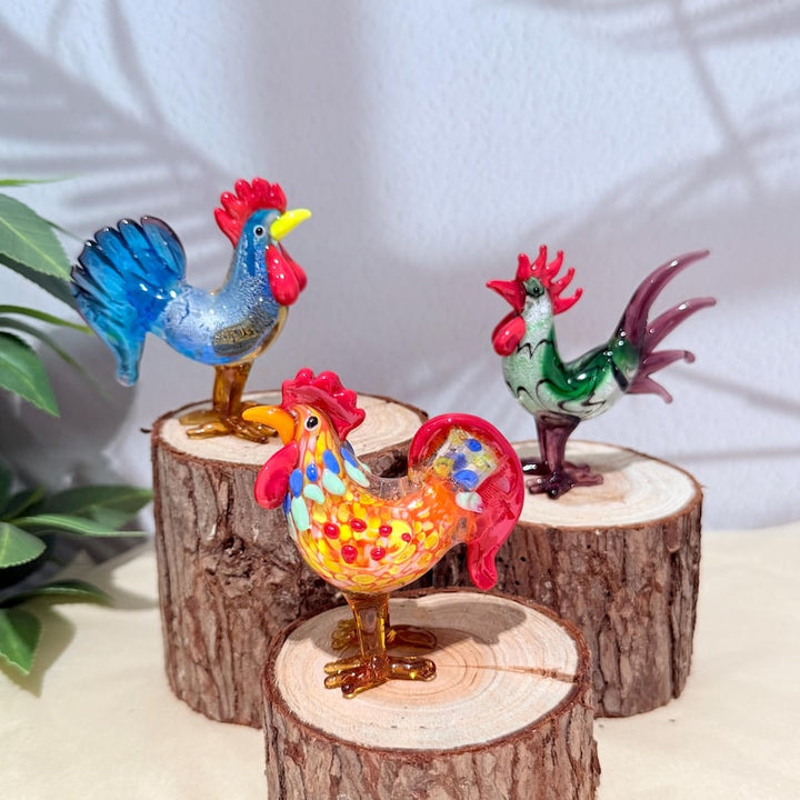 Handmade glass rooster figurine, glass animal sculpture, colorful – Handmade Gift for Her