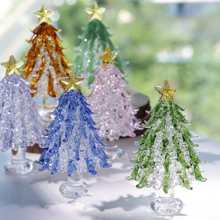 Handmade Christmas Glass Sculptures, Glass Christmas Tree Figurines, Holiday Decor, Glass Ornament, Christmas Gift, Festive Glass Art