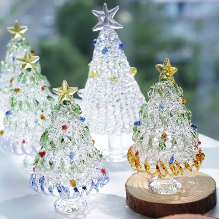 Handmade Christmas Tree Glass Sculptures, Glass Christmas Tree Figurines, Holiday Decor, Glass Ornament, Christmas Gift, Festive Glass Art