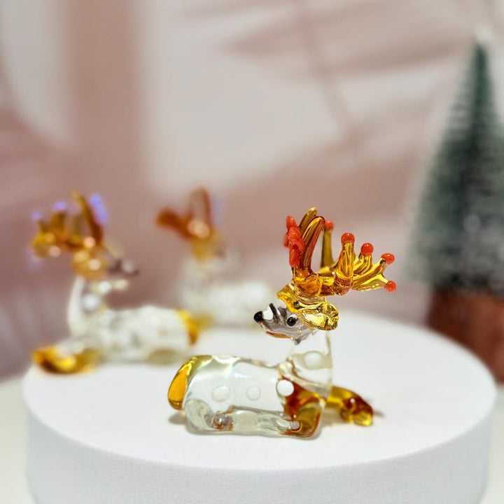 Handmade Glass Reindeer Figurine, Christmas Deer Ornament, Blown