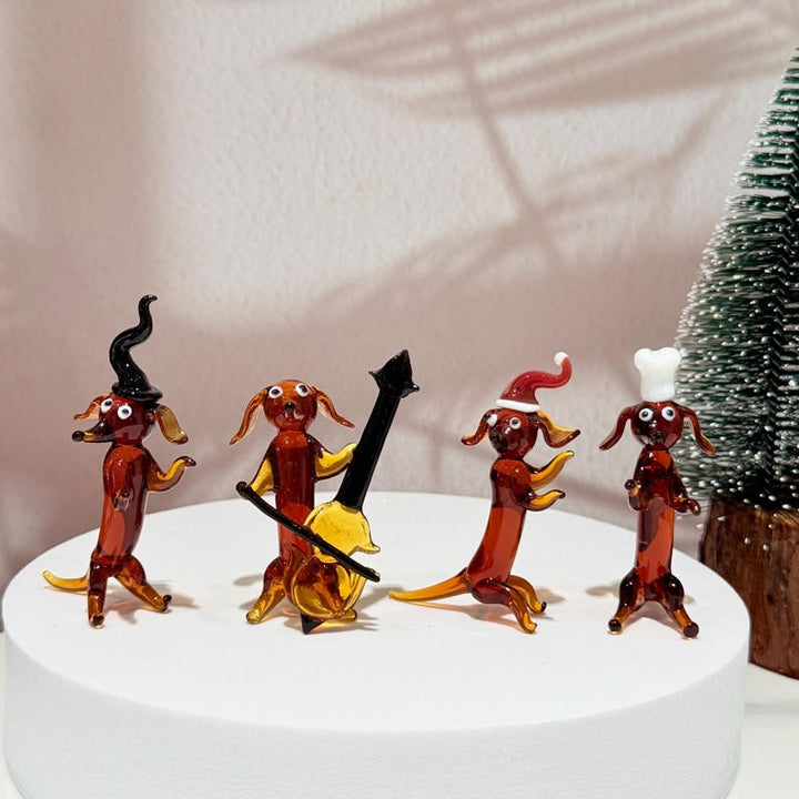 Handmade Glass Dachshund Figurines, Mini Glass Dog Sculptures, Cute