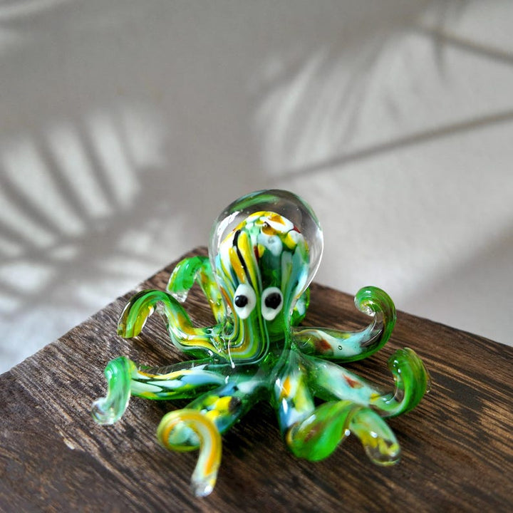 Handmade Glass Octopus Figurine | Green Blown Glass Animal | Ocean – Handmade Gift for Her