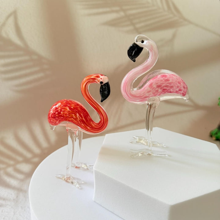 Handmade glass flamingo figurines, pink and orange decor, cute animal – Handmade Gift for Her
