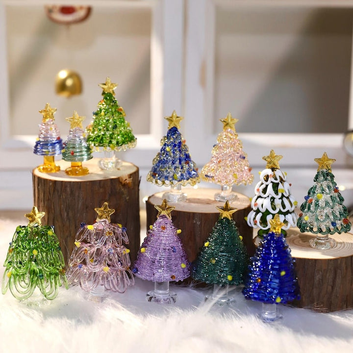 Handmade Glass Christmas Trees Set, Mini Holiday Decor, Winter Home