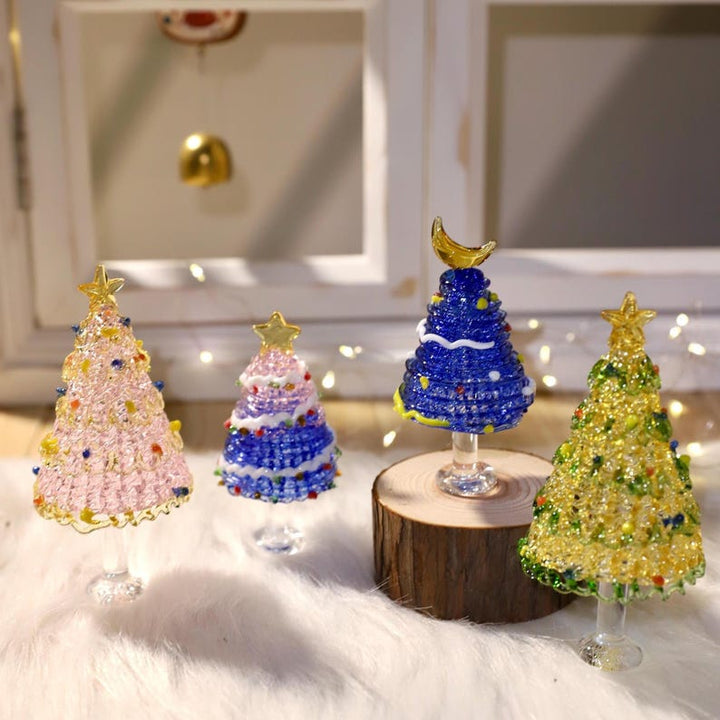 Handmade Glass Christmas Trees, Colorful Holiday Decorations, Festive