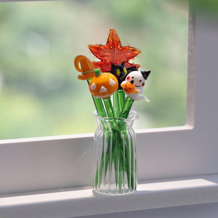 Hand Blown Glass Halloween Bouquet, Hand Blown Glass Pumpkin, Spooky Fall Decor, Halloween Gift, Autumn Home Decoration, Handmade Glass Art