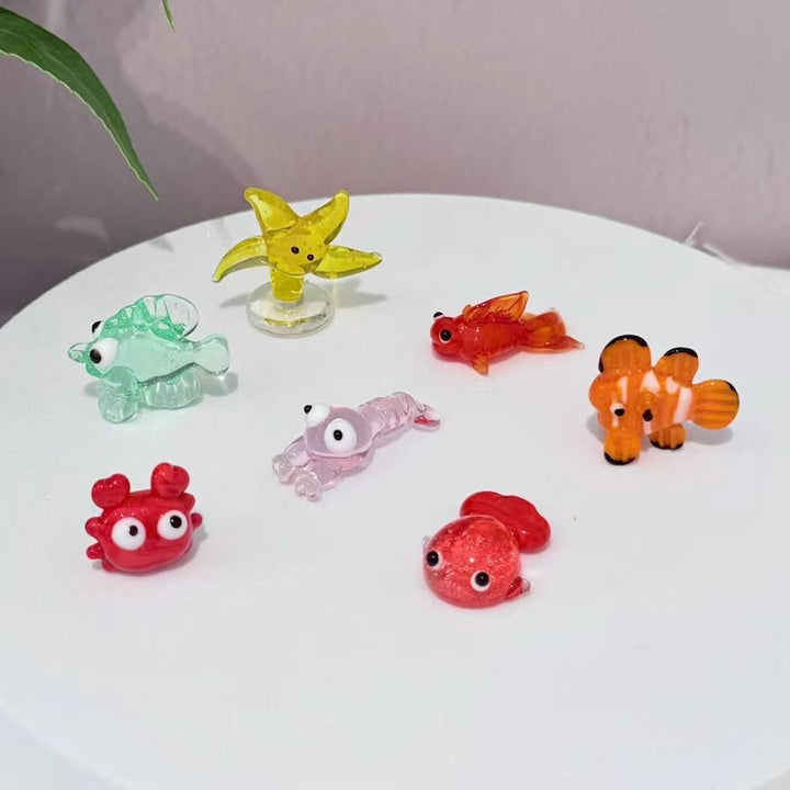 Handmade Mini Glass Sea Animal Figurines, Ocean Decor Set