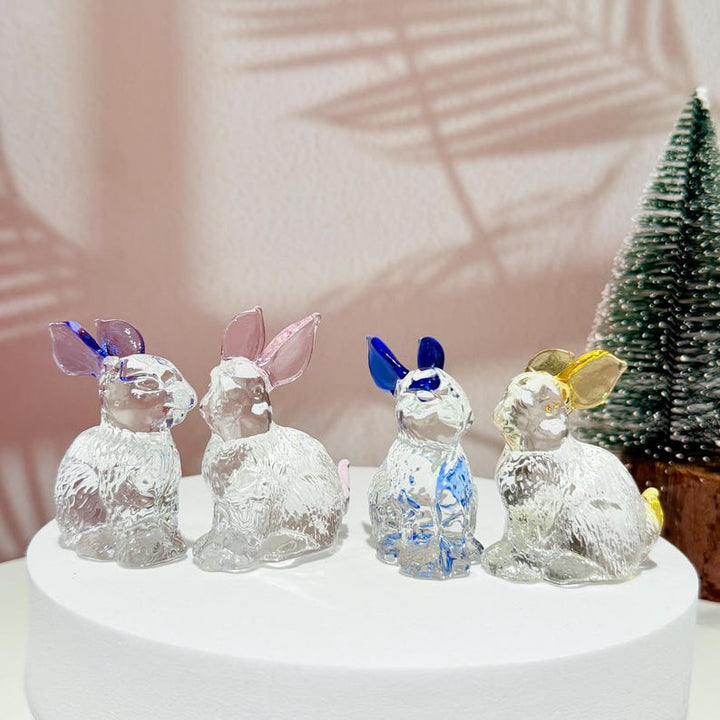 Handmade Glass Bunny Figurines, Cute Glass Rabbit Decor, Blown Glass