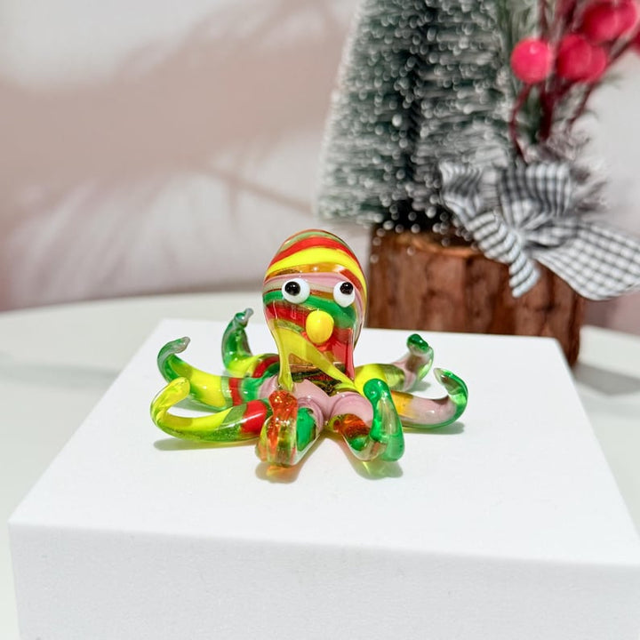 Handmade Glass Octopus Figurine, Mini Colorful Sea Animal Sculpture – Handmade Gift for Her