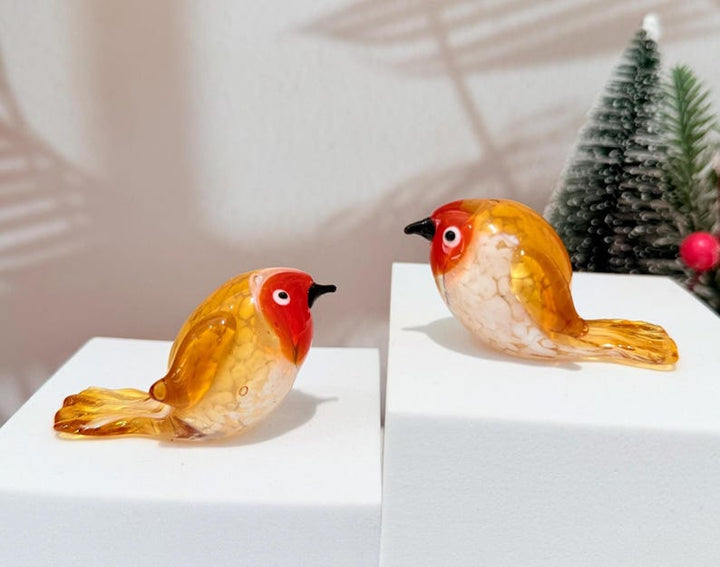Handmade Glass Bird Figurine, Colorful Art Sculpture, Mini Animal