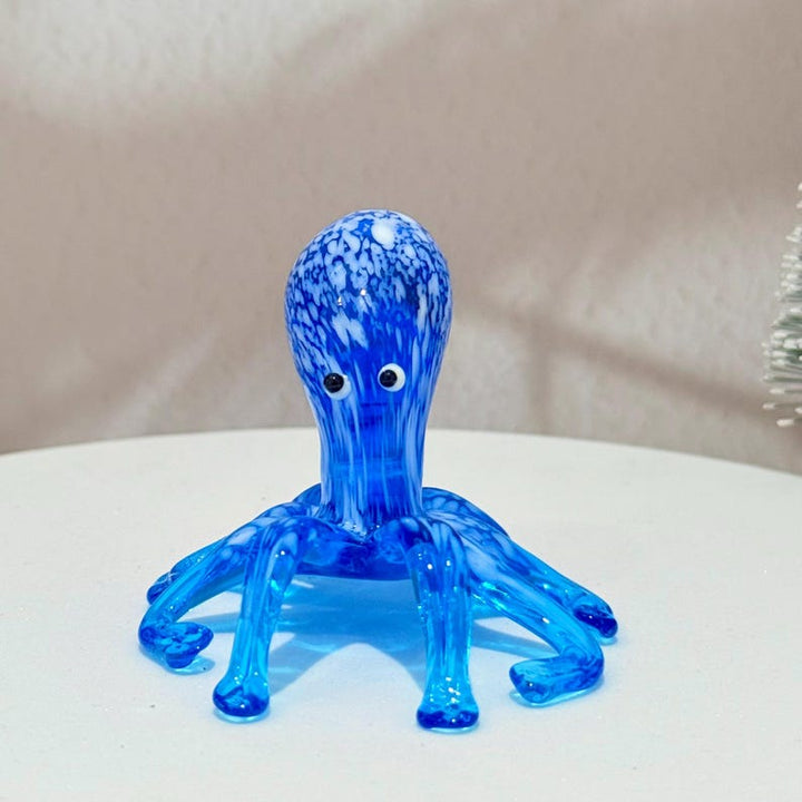 Handmade Blue Glass Octopus Figurine, Ocean Animal Sculpture, Mini