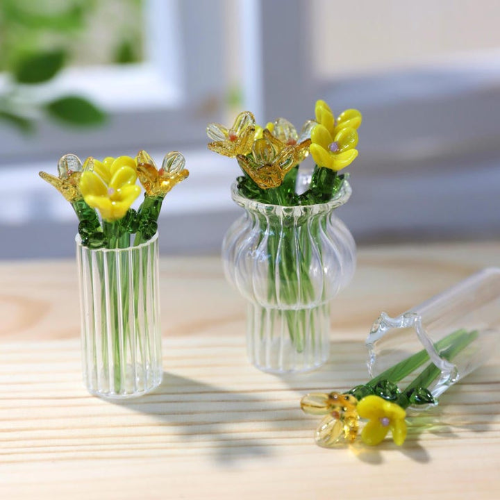 Handmade Yellow Glass Flower Bouquet, Mini Vase, Floral Decor – Birthday Gift for Her, Mother's Day Gift