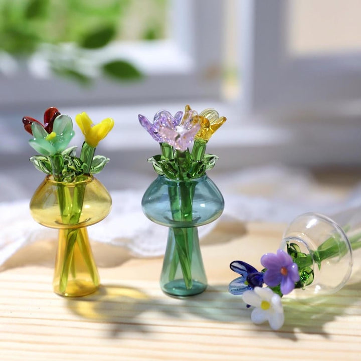 Mini Stained Glass Flower Bouquet, Mushroom Vase Decor – Birthday Gift for Her, Mother's Day Gift