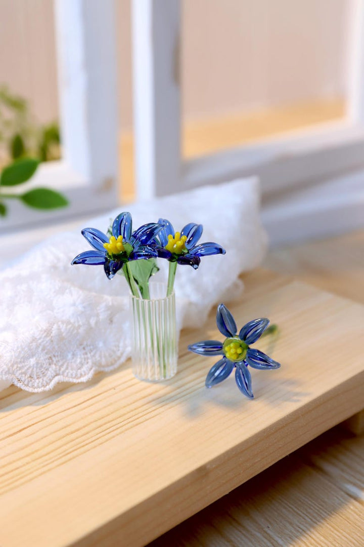 Handmade Glass Balloon Flower Mini Bouquet, Blue Glass Flower Stem