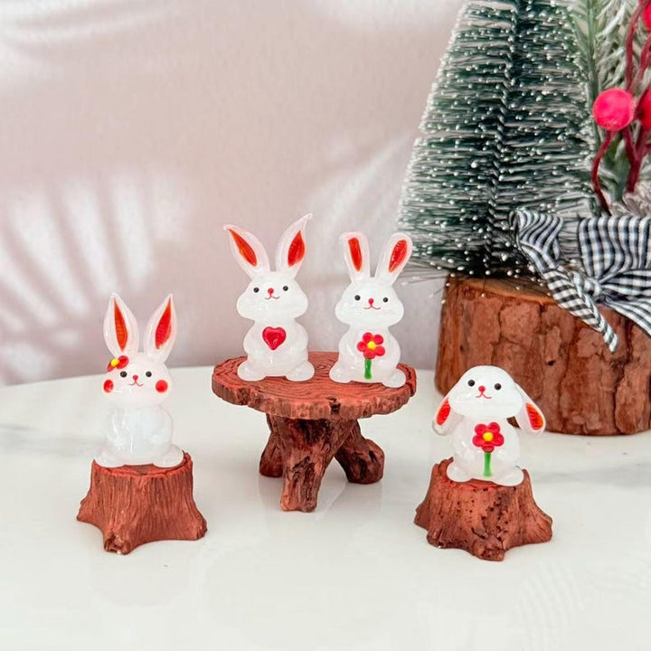 Handmade Glass Bunny Figurines, Cute Mini Rabbit Sculptures with – Handmade Gift for Her