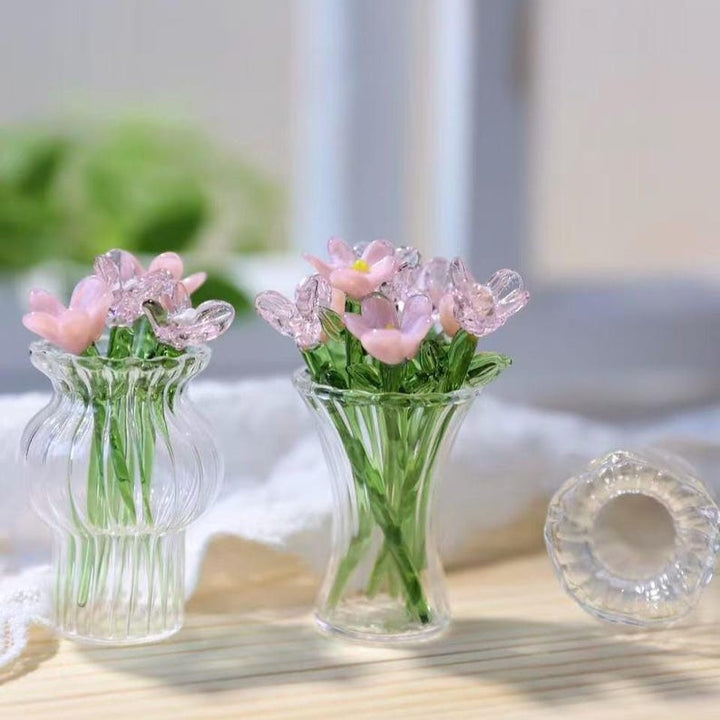 Handmade Pink Glass Flower Bouquet, Miniature Art – Birthday Gift for Her, Mother's Day Gift