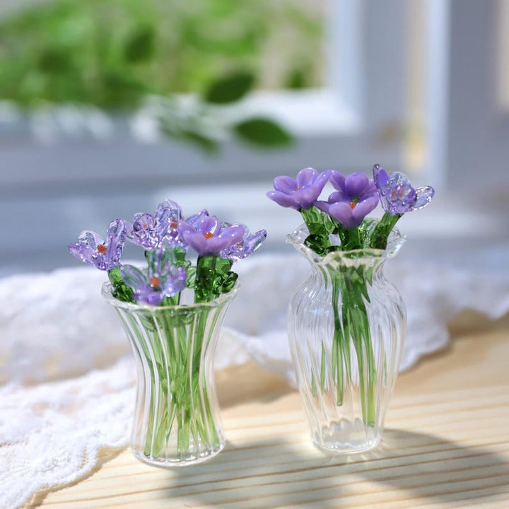 Handmade Purple Glass Flower Bouquet, Mini Vase, Home Decor – Birthday Gift for Her, Mother's Day Gift