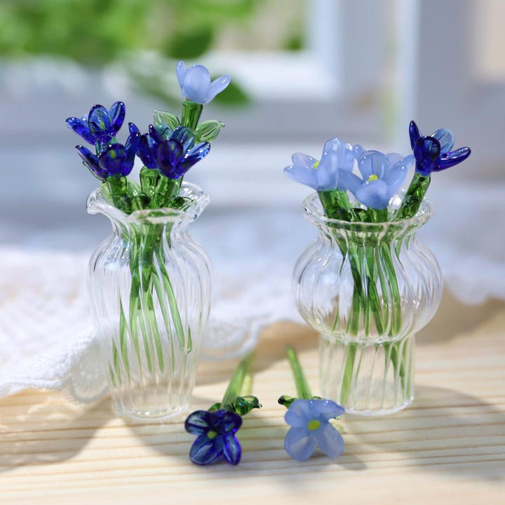 Blue Glass Flower Bouquet in Mini Vase, Handmade Birth Month Flower – Birthday Gift for Her, Mother's Day Gift