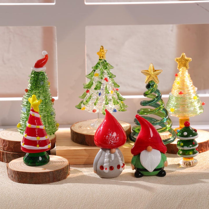 Handmade Christmas Glass Sculptures, Glass Christmas Tree Figurines, Glass Christmas Gnome Figurines, Christmas Gift, Christmas Decro