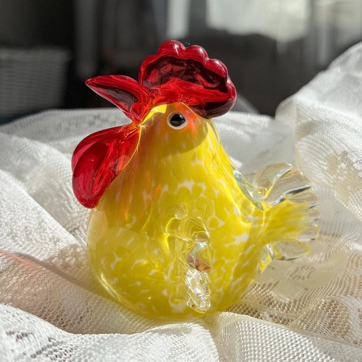 Handmade Glass Rooster Figurine, Yellow Chicken Decor, Farmhouse