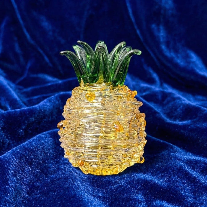 Hand Blown Glass Pineapple Figurine, Mini Art Glass Pineapple, Tropical Fruit Ornament, Unique Summer Gift, Home Office Decor, Yellow Decor