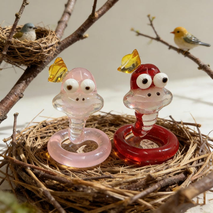 Handcrafted Glass Snake Figurine with Cute Eyes, Heart Accent, Mini