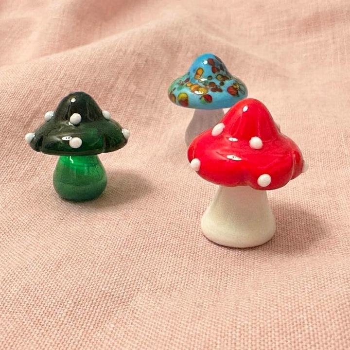 Blown Glass Mushroom Figurine, Handmade Mini Fungus Ornament, Fairy Garden Decor, Miniature Toadstool, Housewarming Gift, Lampwork Glass Art