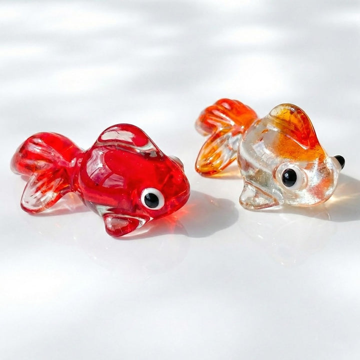 Japanese Style Glass Blown Goldfish Figurine, Lampwork Koi Fish, Fish Miniature for Valentines, Terrarium Decor, Aquarium Decor, Desk Pet