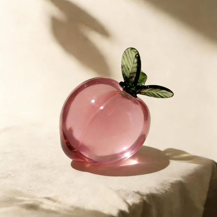 Blush Pink Glass Peach Sculpture, Handcrafted Art Glass Accent for – Handmade Gift for Her