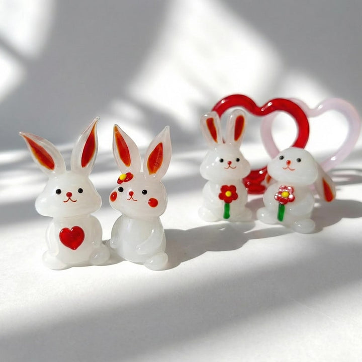 Handblown Glass Bunny Figurine, Handmade Lampwork Rabbit Miniature, Cute Valentines Day Gift, Fairy Garden Accessories, Whimsical Desk Decor